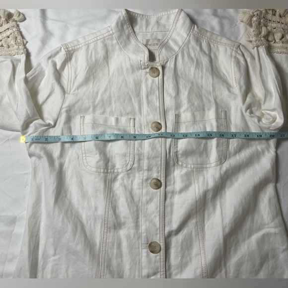 Chico's 3/4 Sleeve Linen Blend Utility Jacket Blazer Alabaster Boho Size 8 - Picture 10 of 13
